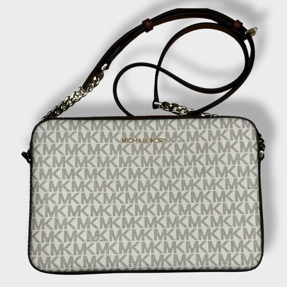 MICHAEL Kors Jet Set Saffiano Leather Crossbody Bag White and Brown - Picture 1 of 4